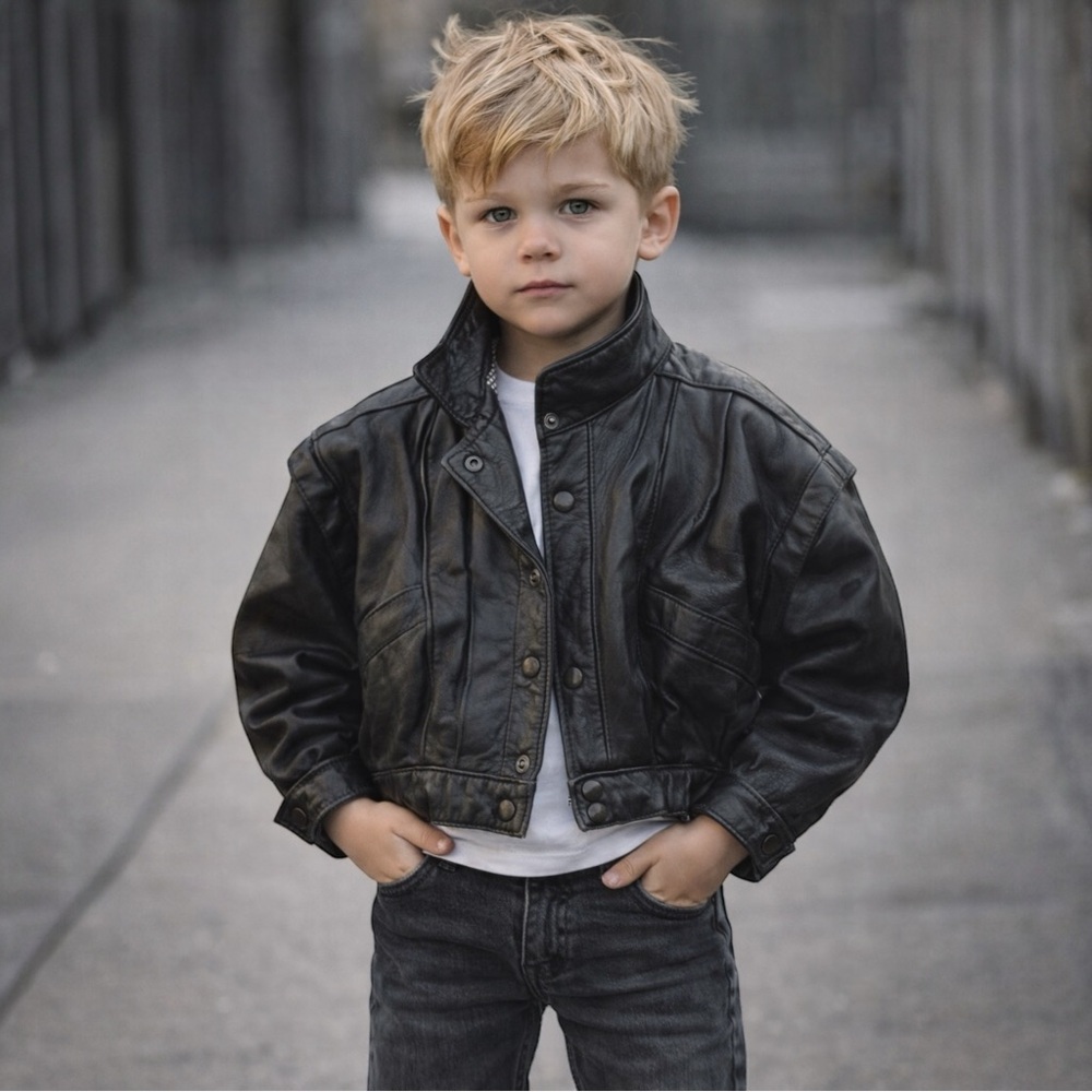 VINTAGE ABA Kids Genuine Leather Bomber‎ Biker Jacket Made in England
